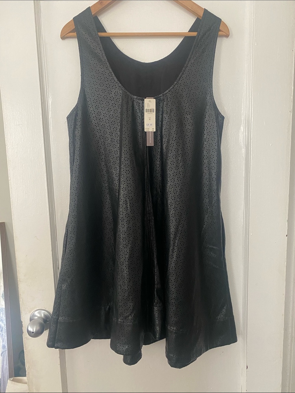 Anthropologie Black Perforated Faux-Leather Midi Dress